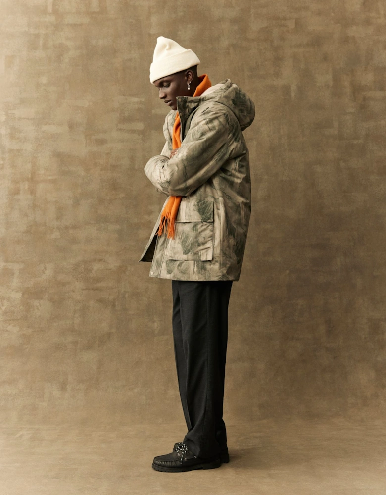 Nate Printed Padded Coat - Dark Sand