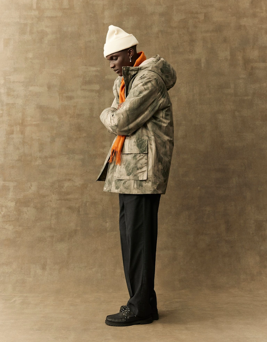 Nate Printed Padded Coat - Dark Sand