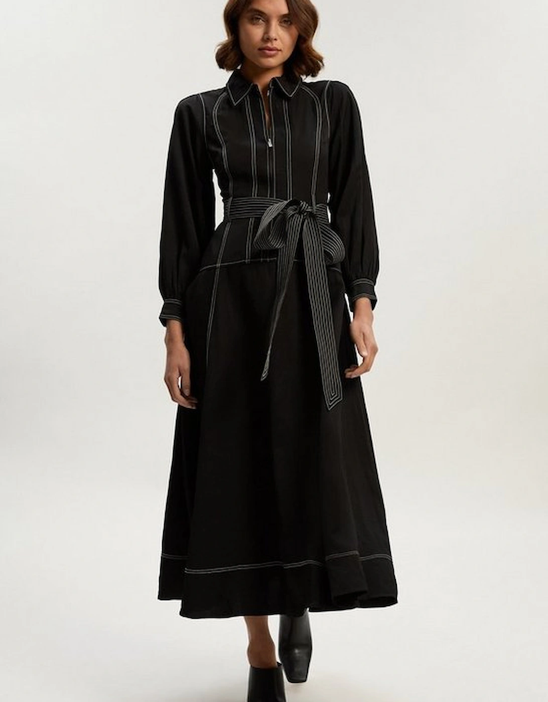 Premium Linen Twill Topstitch Woven Maxi Dress, 2 of 1