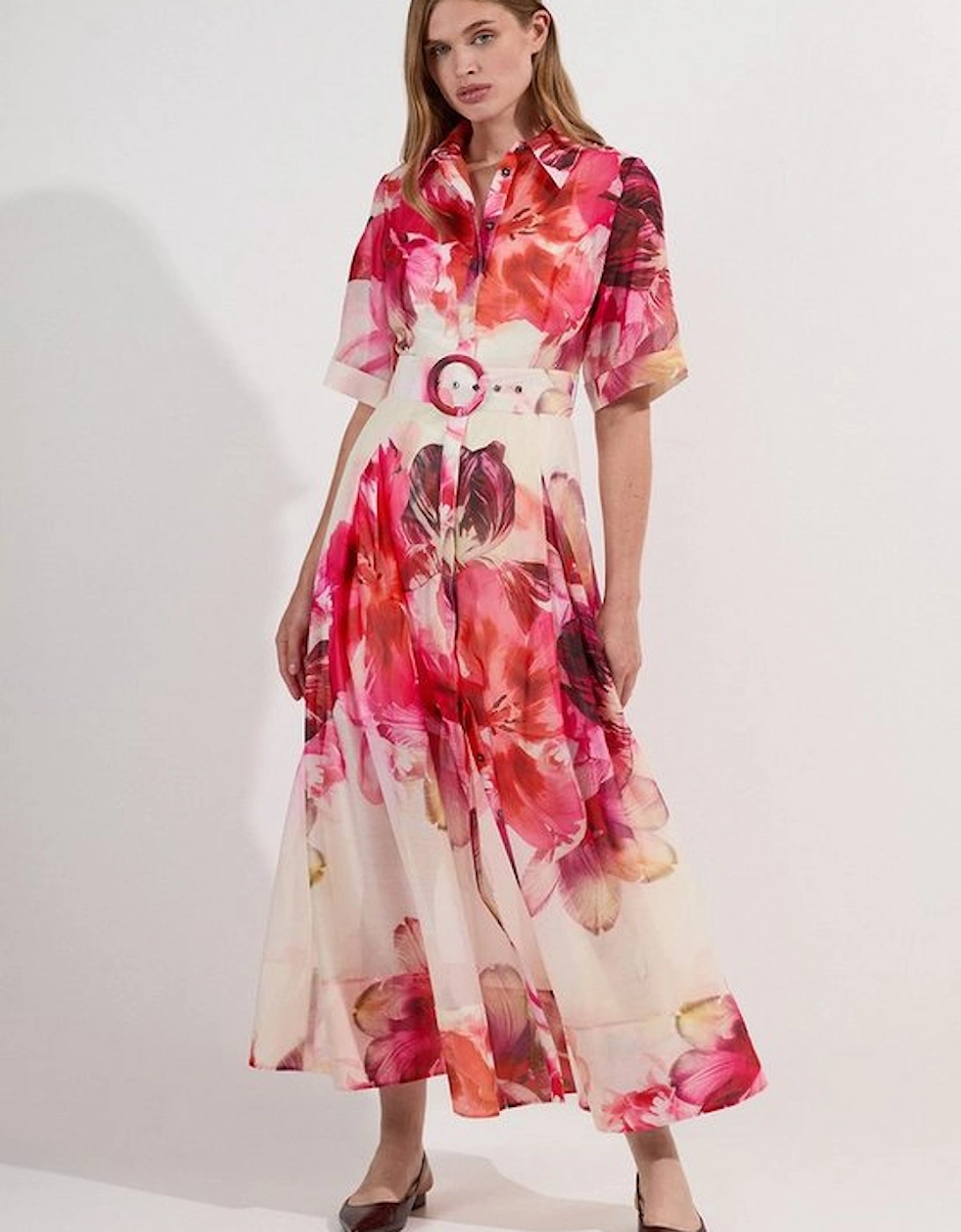 Petite Floral Organdie Woven Midi Shirt Dress, 2 of 1