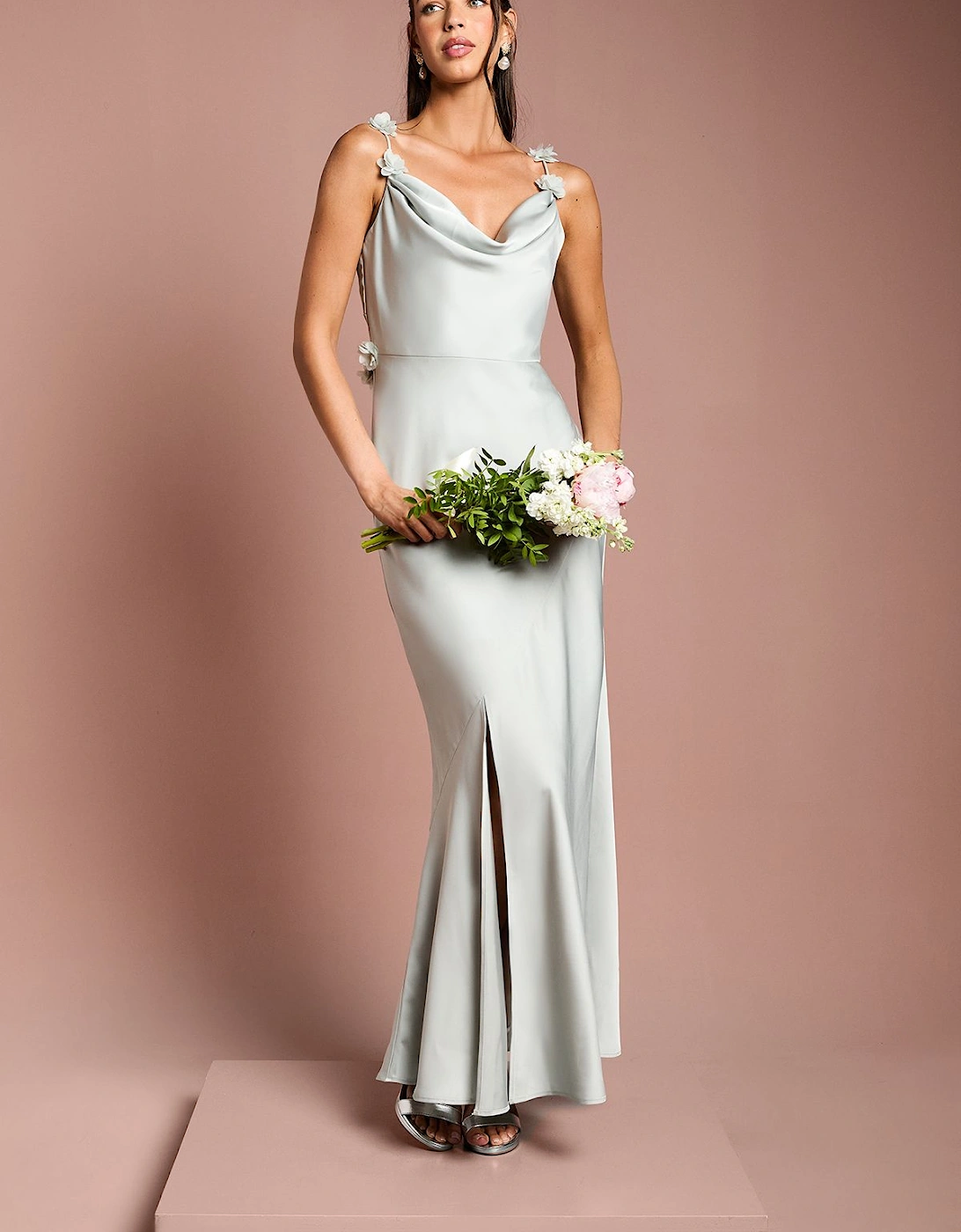 Strappy Cowl Maxi with Floral Detail Bridesmaid Dress, 2 of 1