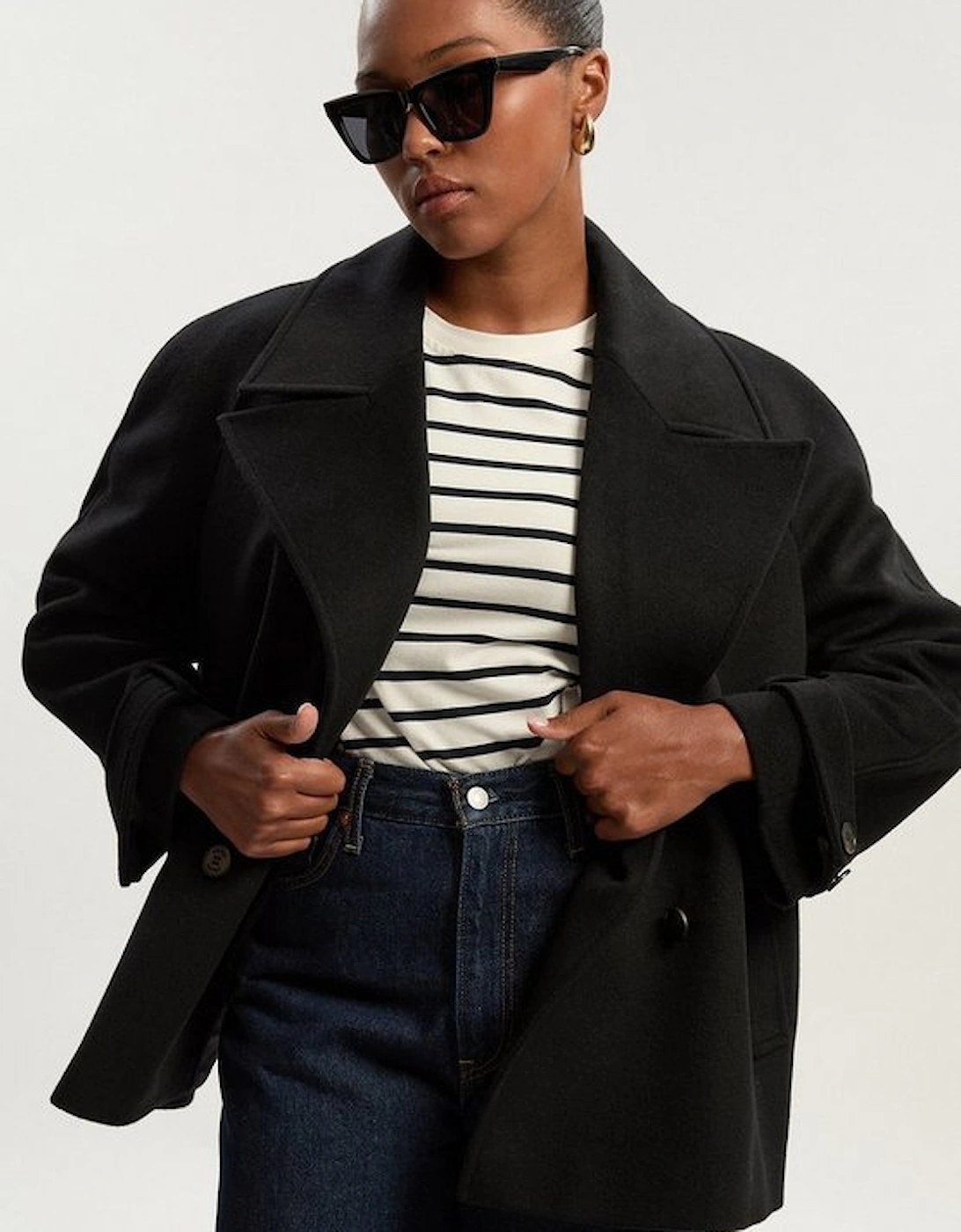Plus Size Brushed Wool Tailored Double Breasted Short Pea Coat, 2 of 1