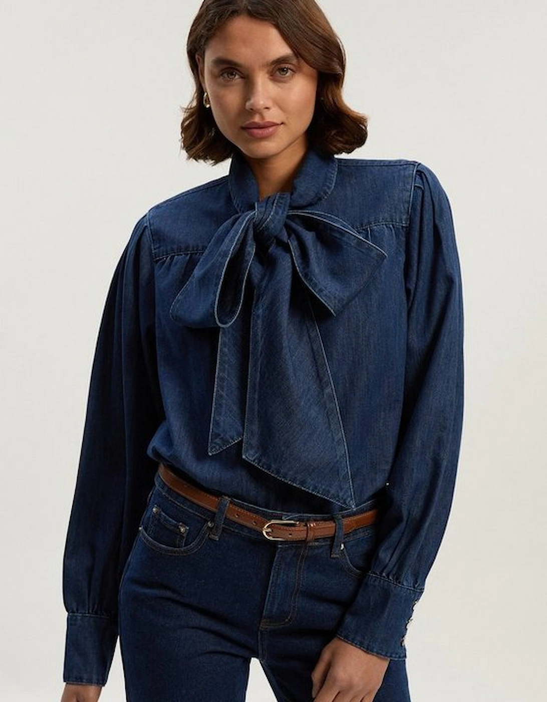 Denim Pussybow Blouse, 2 of 1