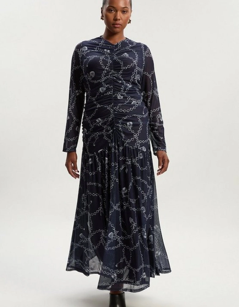 Plus Size Chain Print Mesh Maxi Dress