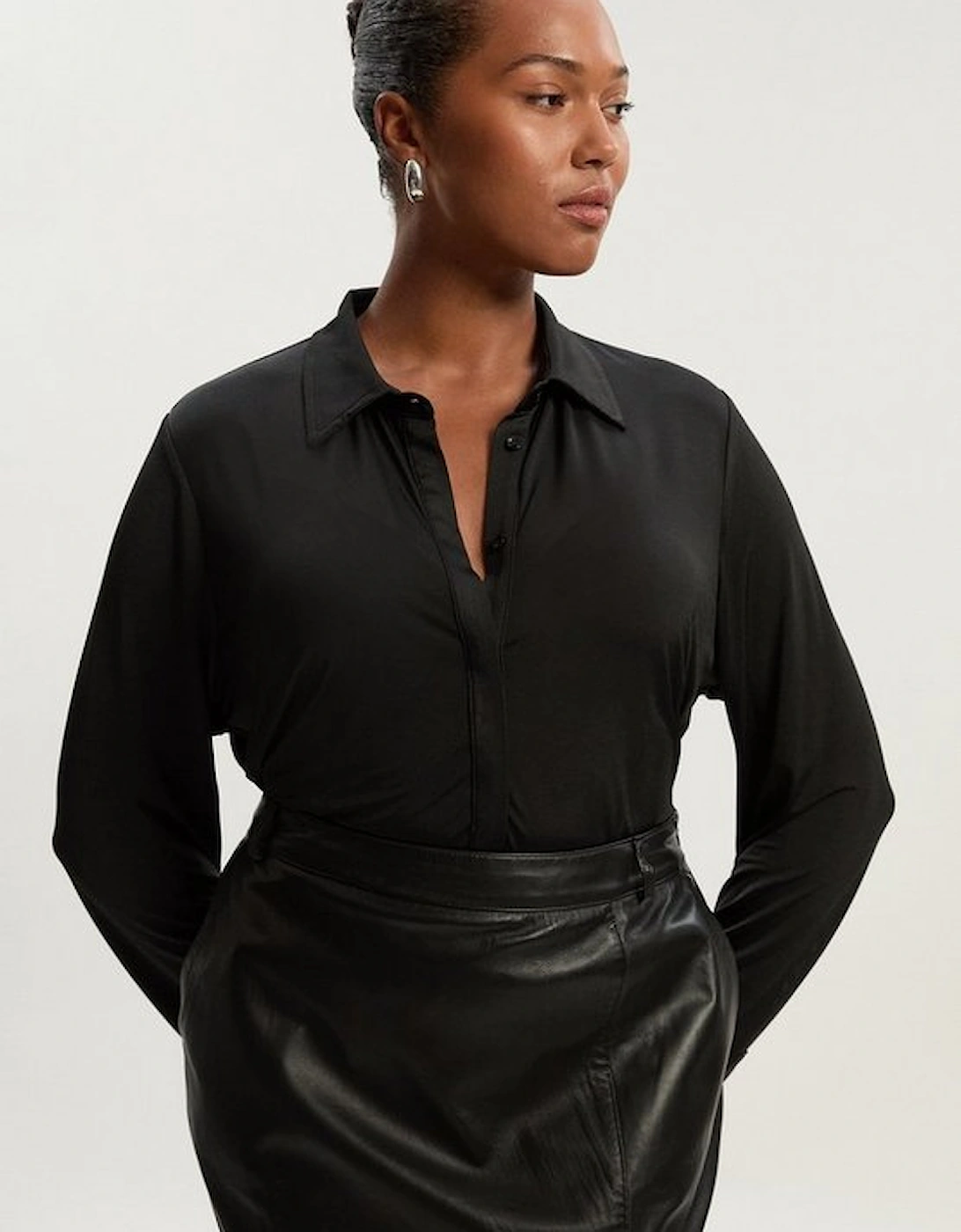 Plus Size Drapey Crepe Slim Collared Shirt, 2 of 1