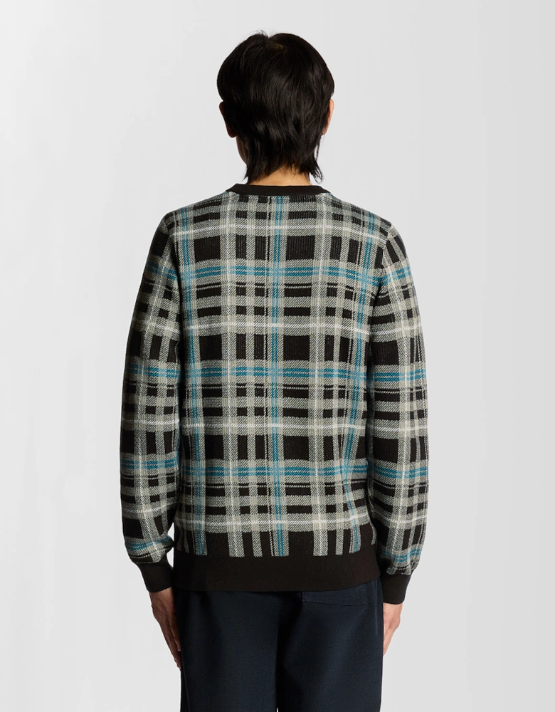 Lyle & Scott Ribbed Jacquard Tartan Crew Neck - X977 Jet Black/Mid Grey Marl