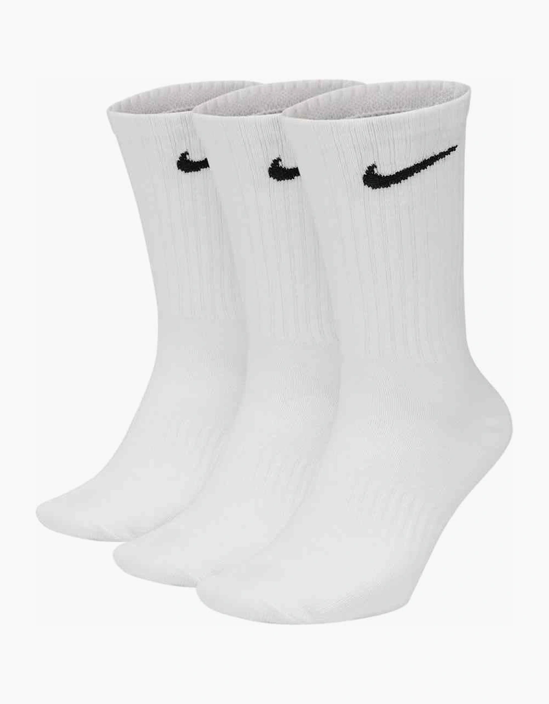 Nike Women's Nike Everyday White Socks Lightweight Dri Fit Crew Sports Socks 3 Pack - White/White