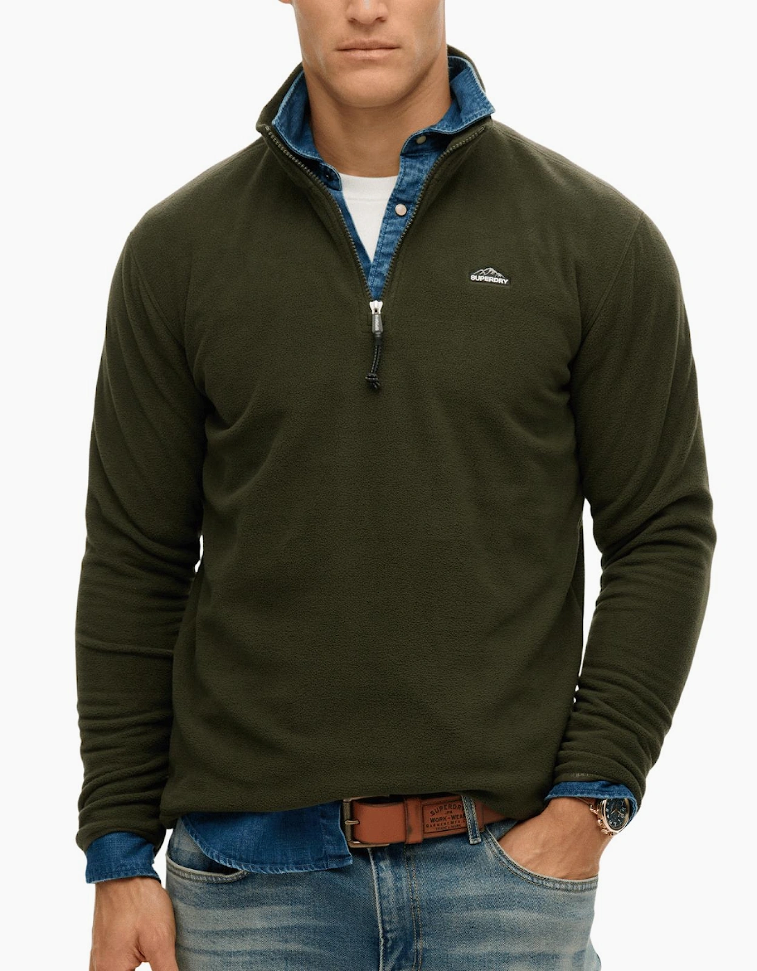 Superdry Men's Green Polar Fleece Half Zip Fleece - : 44 2XL