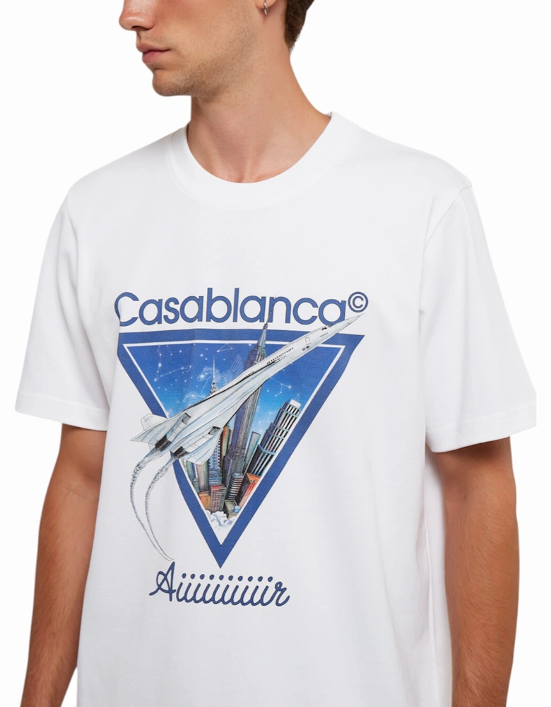 Mens T Shirt AIR Printed Short Sleeve Crew Neck Summer White Top Tee