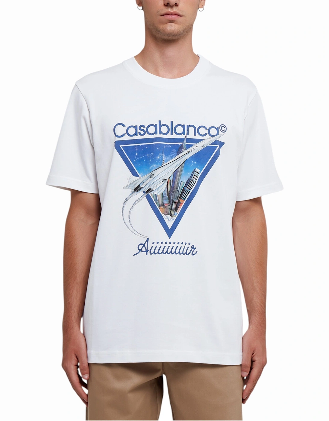Mens T Shirt AIR Printed Short Sleeve Crew Neck Summer White Top Tee