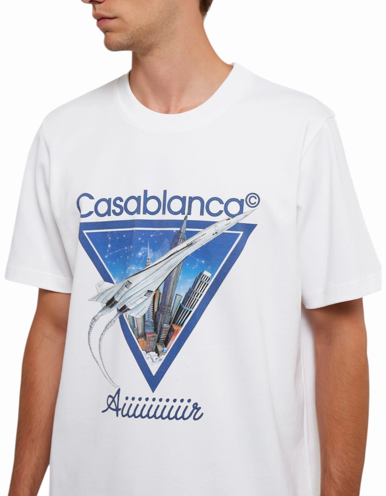 Mens T Shirt AIR Printed Short Sleeve Crew Neck Summer White Top Tee