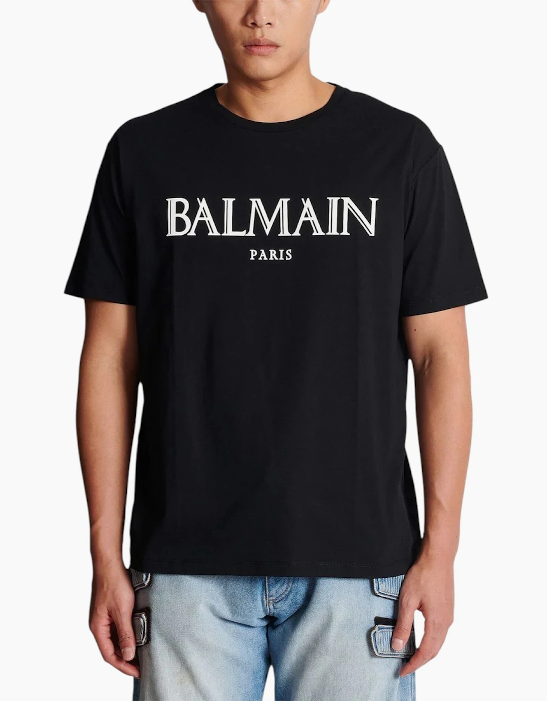Balmain Men's Black T Shirts Crew Neck Short Sleeve Logo Pullover Top Tee New  44 2XL