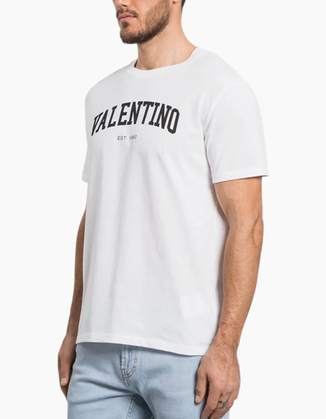 Valentino Men's Valentino Mens T Shirts Regular Fit Crew Neck Short Sleeve Cotton Summer Tee - White