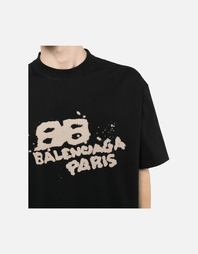 Mens T Shirts Oversized Fit Dirty BB Logo Distressed Crew Neck Tee
