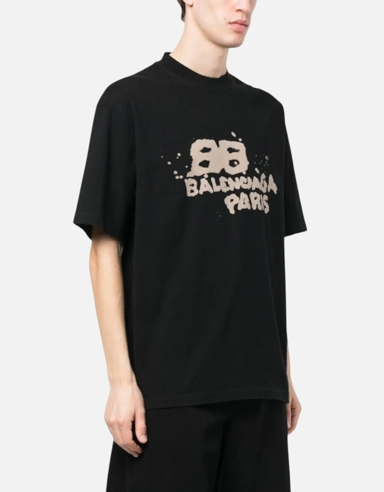 Mens T Shirts Oversized Fit Dirty BB Logo Distressed Crew Neck Tee