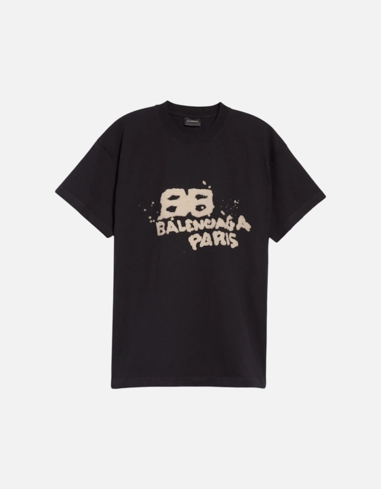 Mens T Shirts Oversized Fit Dirty BB Logo Distressed Crew Neck Tee