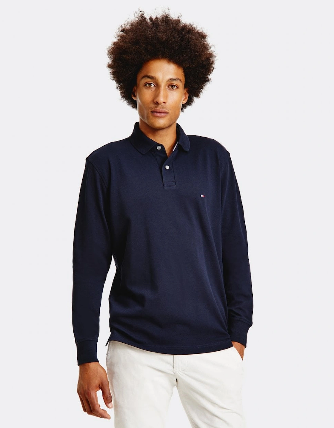 Men's Tommy Hilfiger 1985 Regular Long Sleeve Mens Polo Shirt - Desert Sky - Blue/Black - Size: 38/Regular