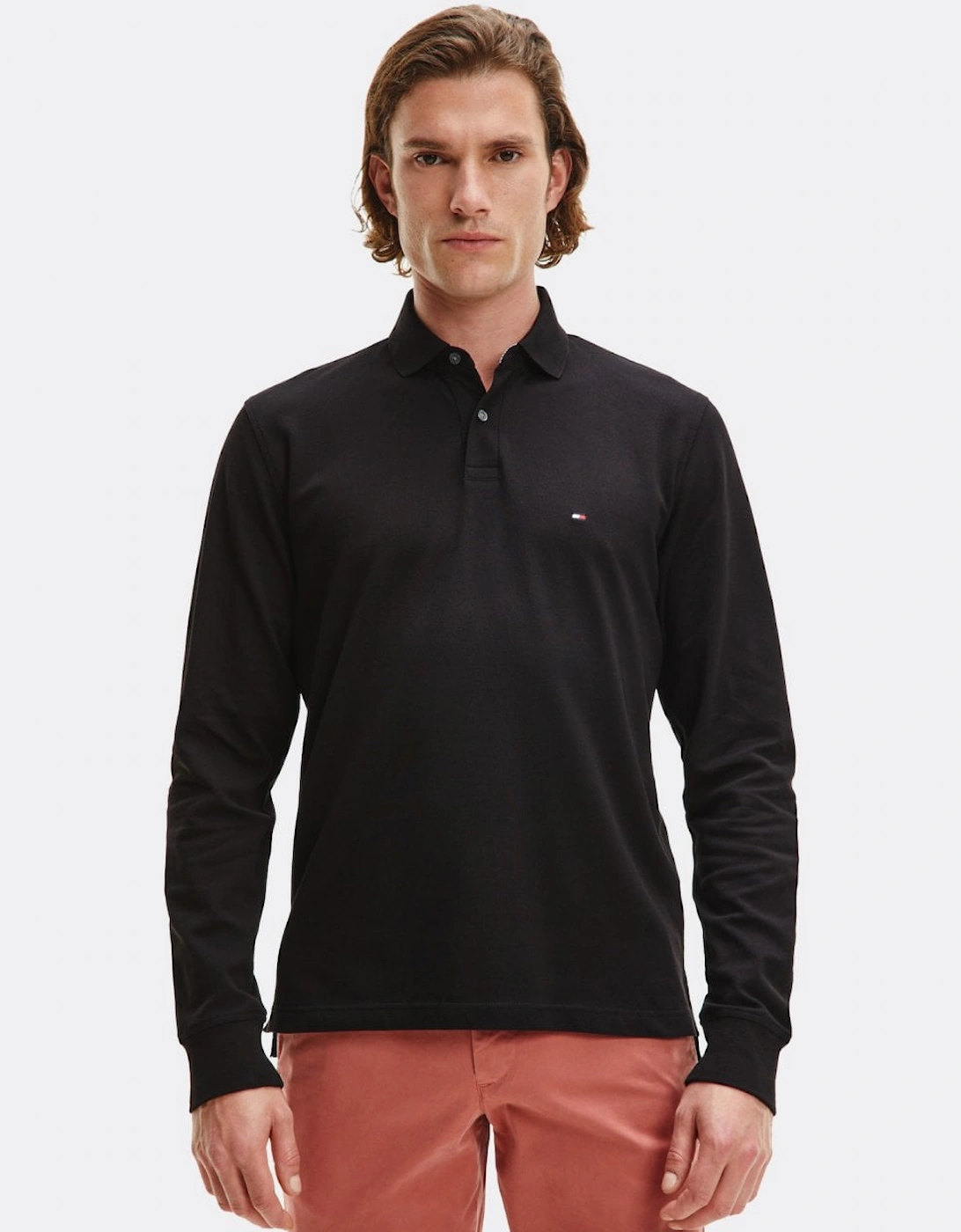 Men's Tommy Hilfiger 1985 Regular Long Sleeve Mens Polo Shirt - Black - Size: 38/Regular