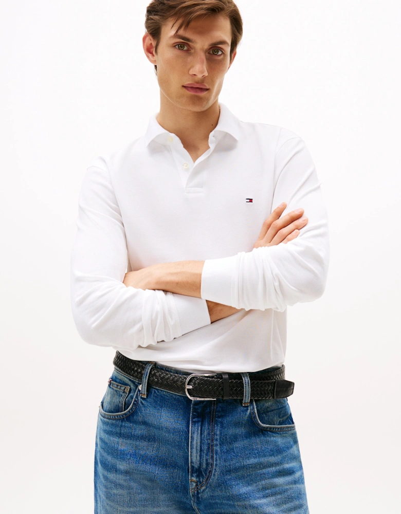 1985 Regular Long Sleeve Mens Polo Shirt - White