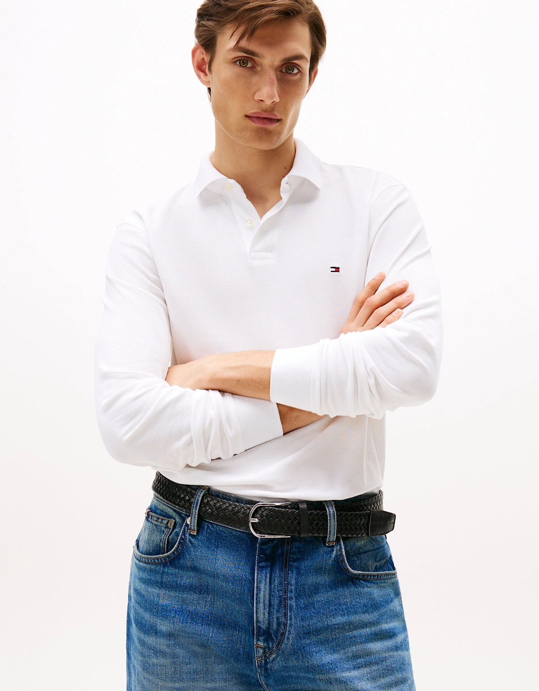Men's Tommy Hilfiger 1985 Regular Long Sleeve Mens Polo Shirt - White - Size: 42