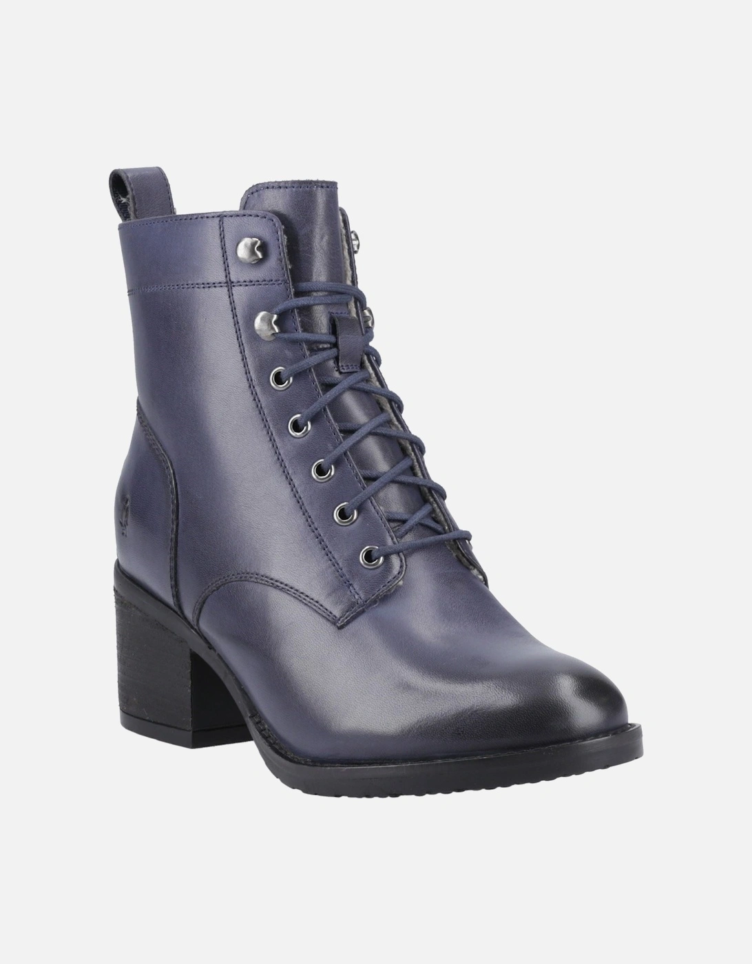 Harriet Leather Women's Navy Heeled Ankle Boots, 6 of 5