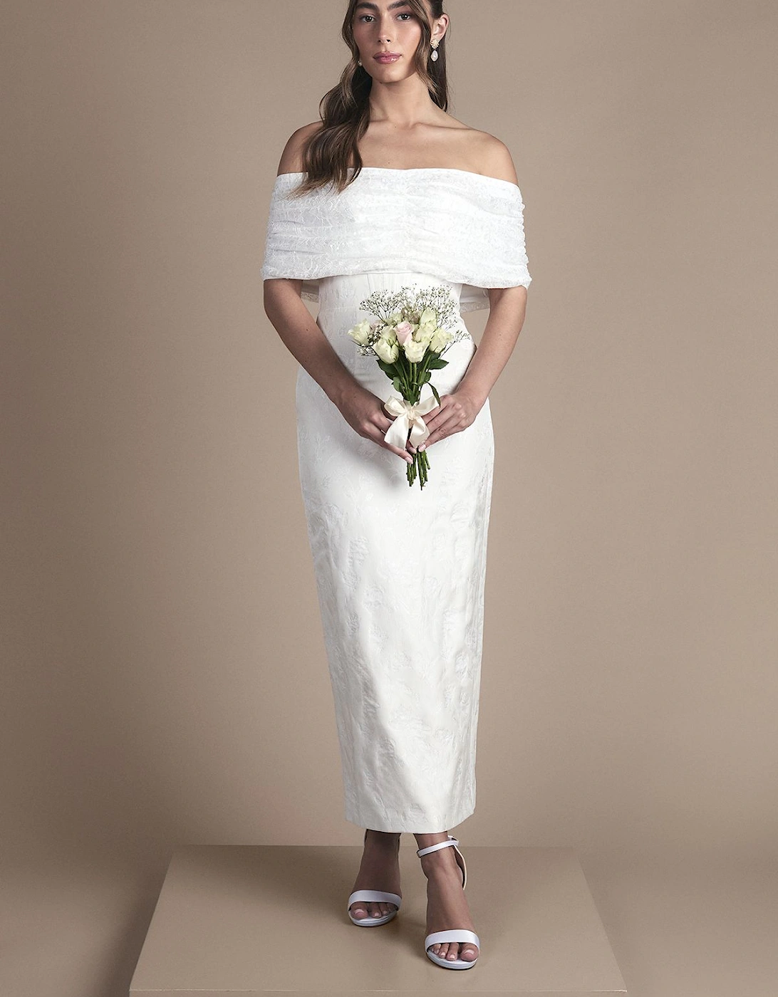 Lisa Tan Bandeau Jacquard Column Midi Wedding Dress, 2 of 1