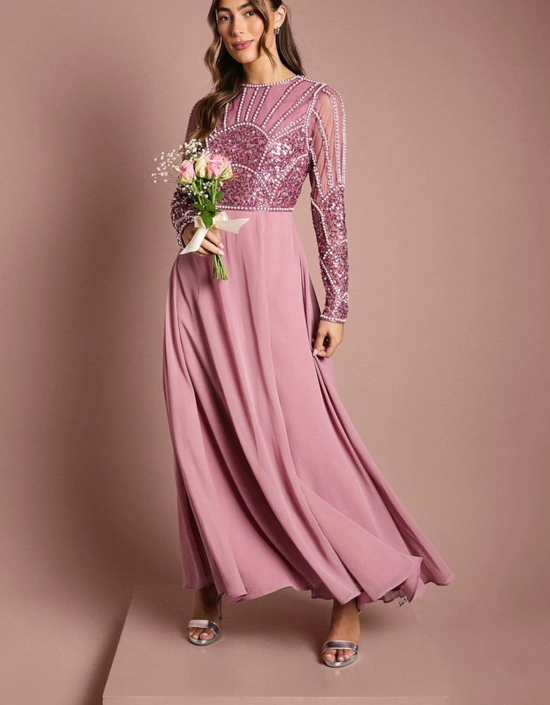 Embellished Long Sleeve Bridesmaids Dress