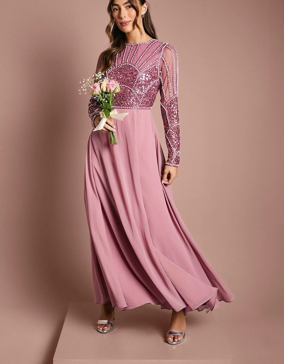 Embellished Long Sleeve Bridesmaids Dress, 2 of 1