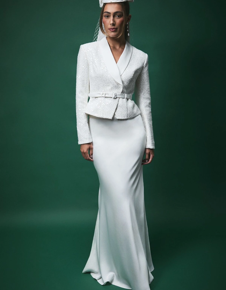 Lisa Tan Satin Bias Cut Maxi Skirt