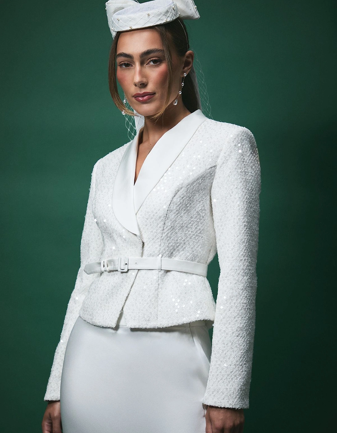 Lisa Tan Boucle Sequin Fitted Jacket With Belt, 2 of 1