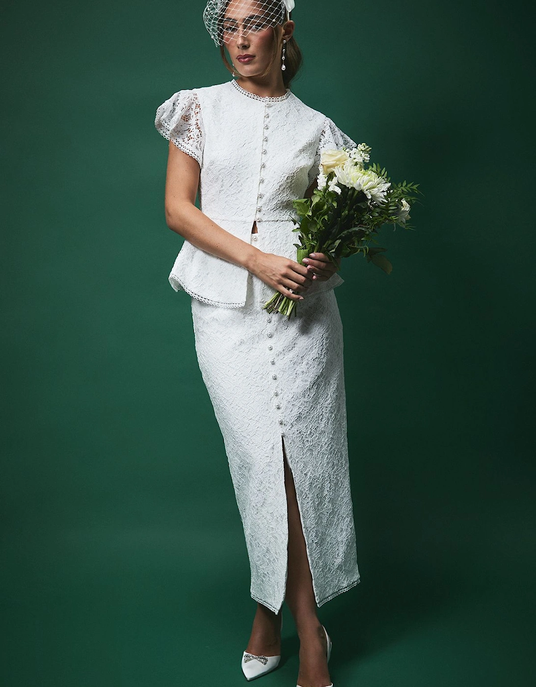 Lisa Tan Textured Sequin Lace Button Through Midi Skirt, 2 of 1