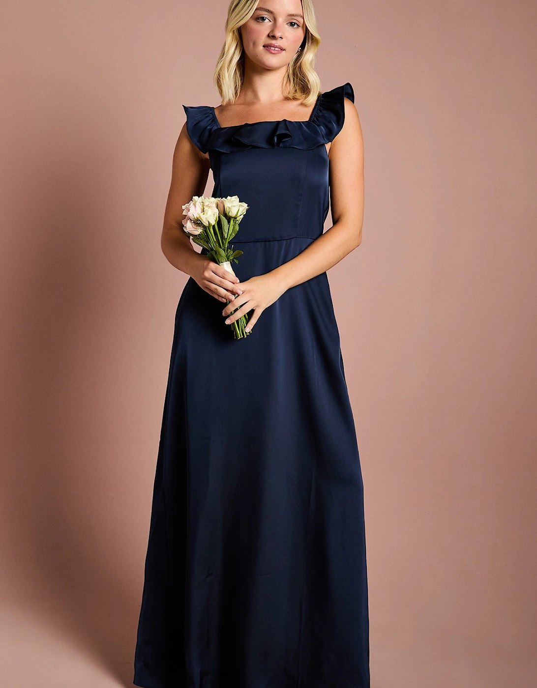 Teen Ruffle Strap Satin Bridesmaid Dress, 2 of 1