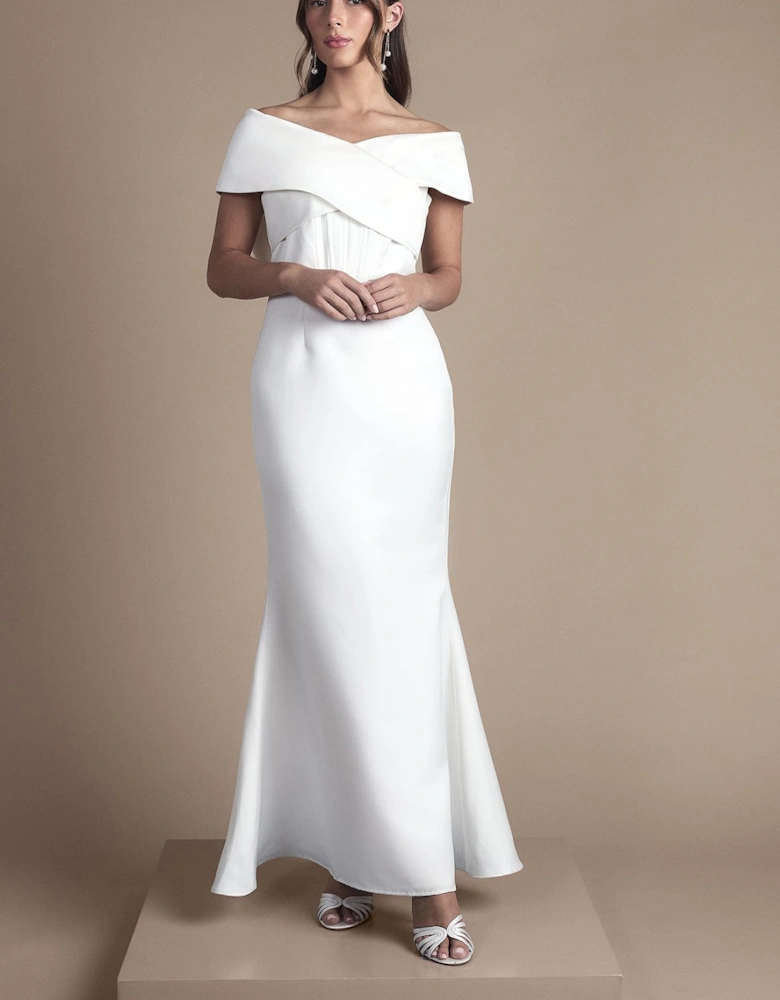 Bardot Bow Back Fishtail Wedding Dress