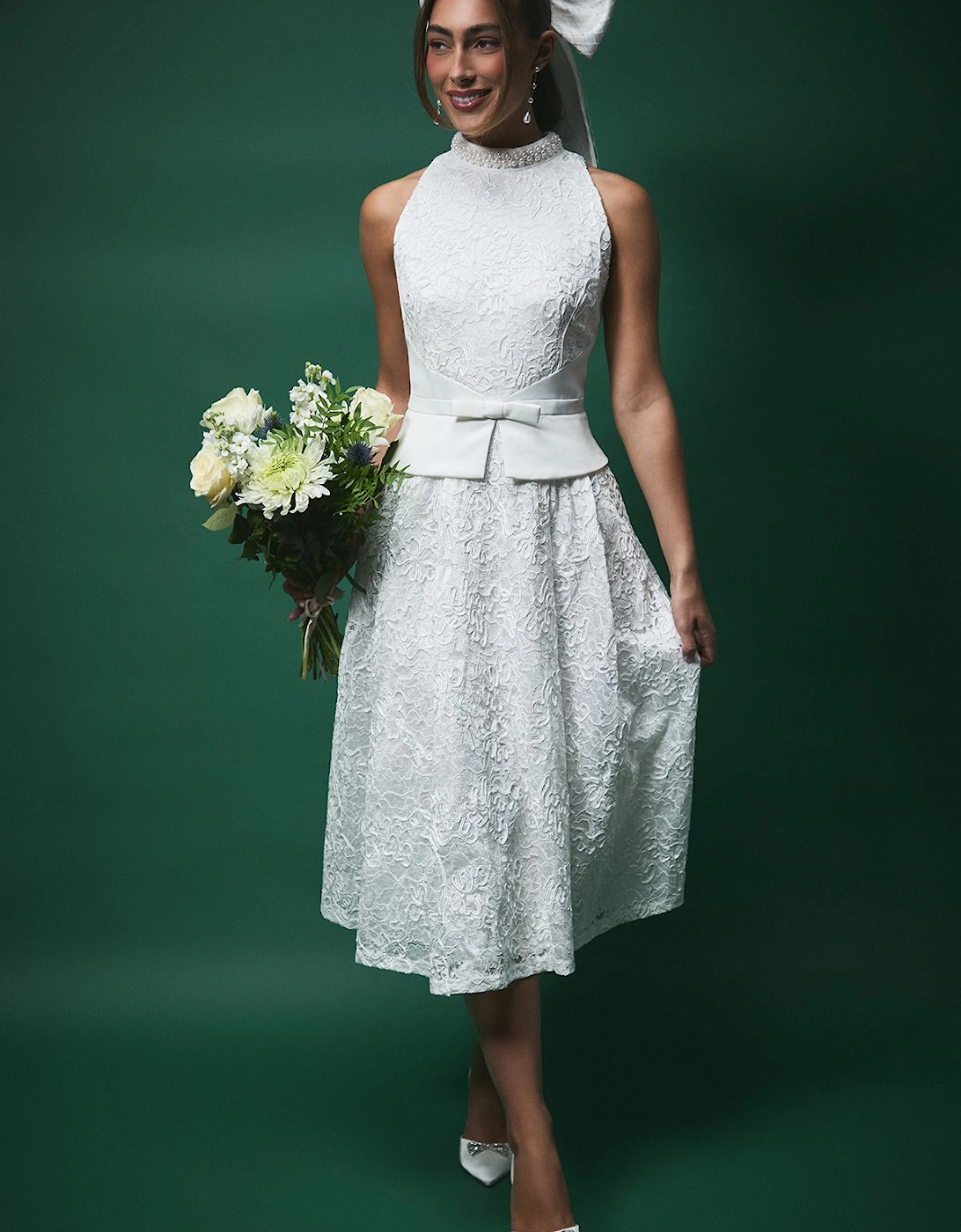Lisa Tan Lace Peplum Detail Midi Wedding Dress, 2 of 1