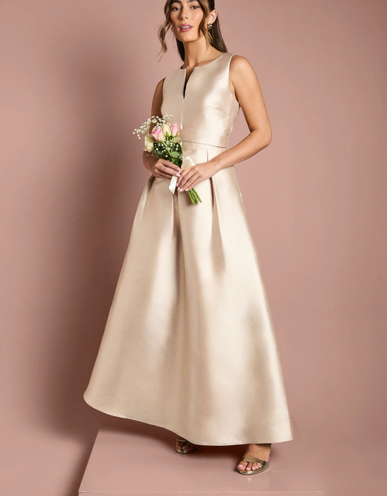 Twill Notch Neck Neck Fit And Flare Bridesmaids Dress