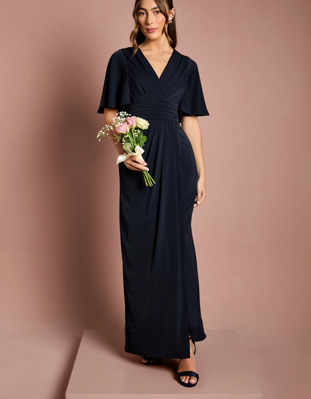 V Neck Flutter Sleeve Bridesmaid Dress, 2 of 1