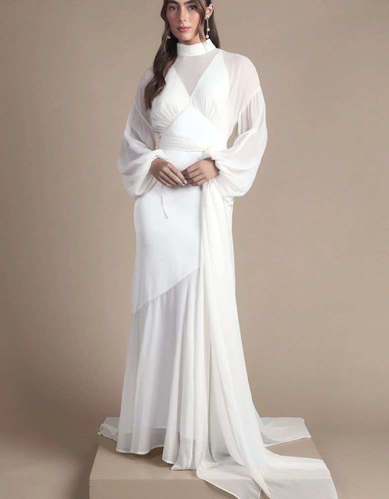 Chiffon Overlay Bohemian Long Sleeve Maxi Wedding Dress