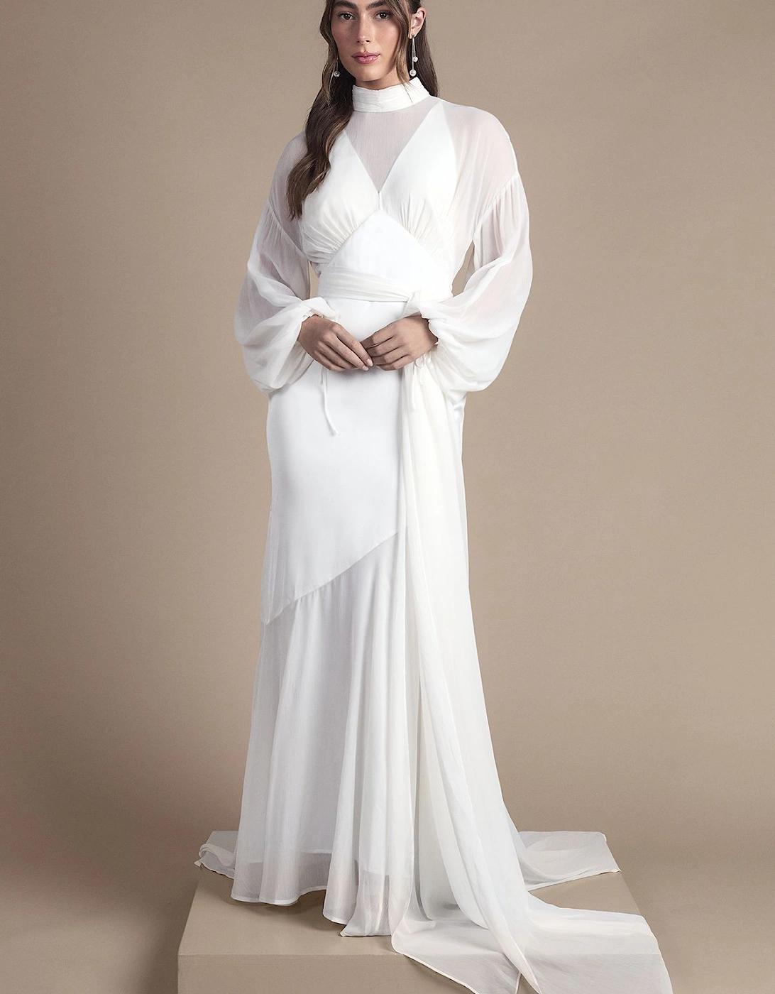 Chiffon Overlay Bohemian Long Sleeve Maxi Wedding Dress, 2 of 1