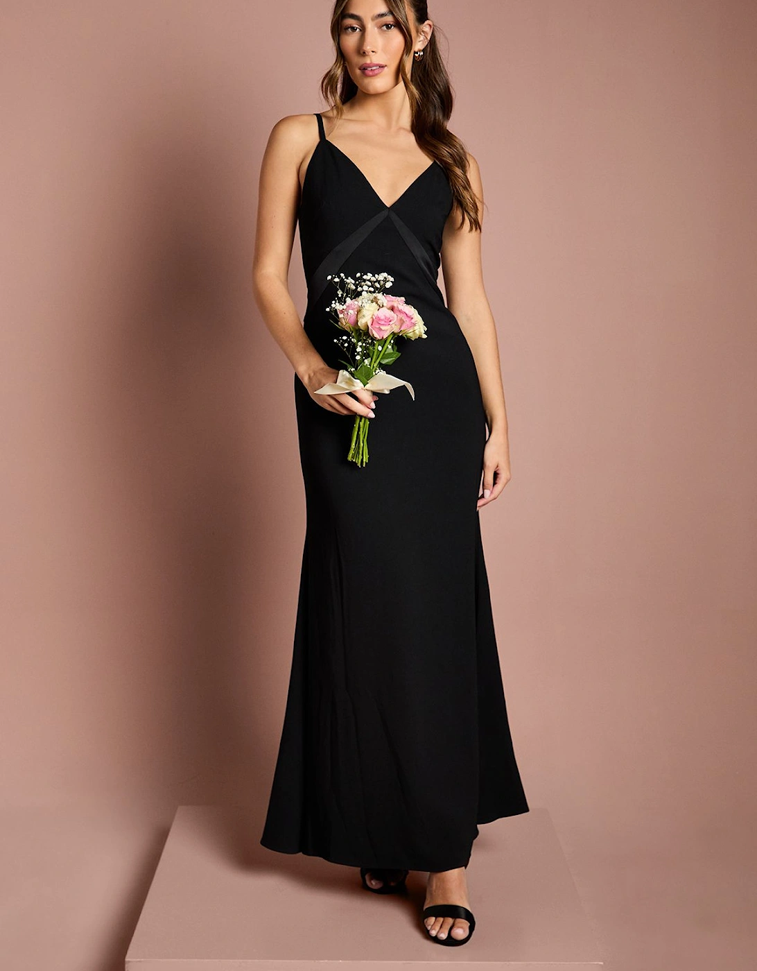 Satin Strappy Maxi Bridesmaid Dress with Back Sash Detail, 2 of 1