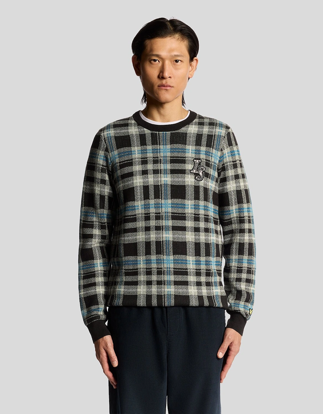Lyle And Scott Men's Ribbed Tartan Crew Neck Jumper - : 34 Xs