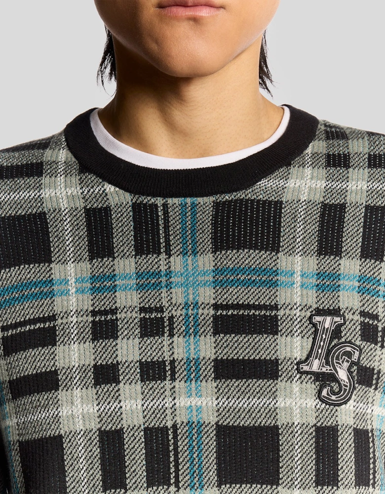 Ribbed Tartan Crew Neck Jumper
