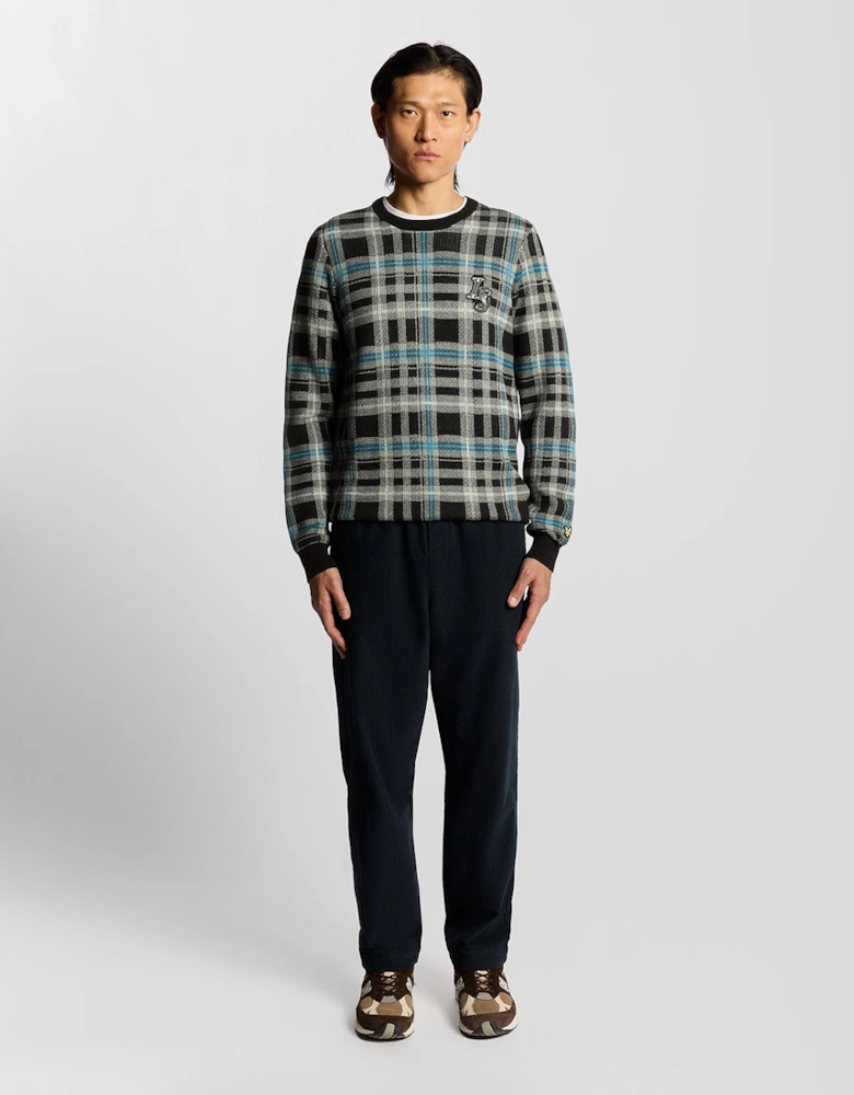 Ribbed Tartan Crew Neck Jumper