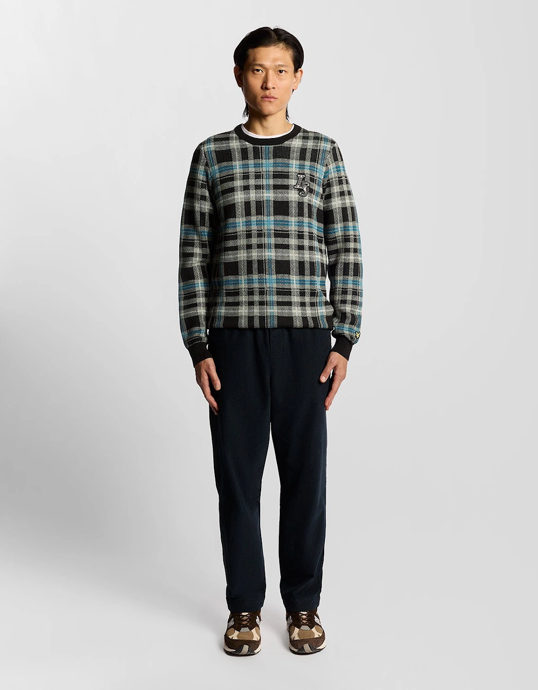 Ribbed Tartan Crew Neck Jumper