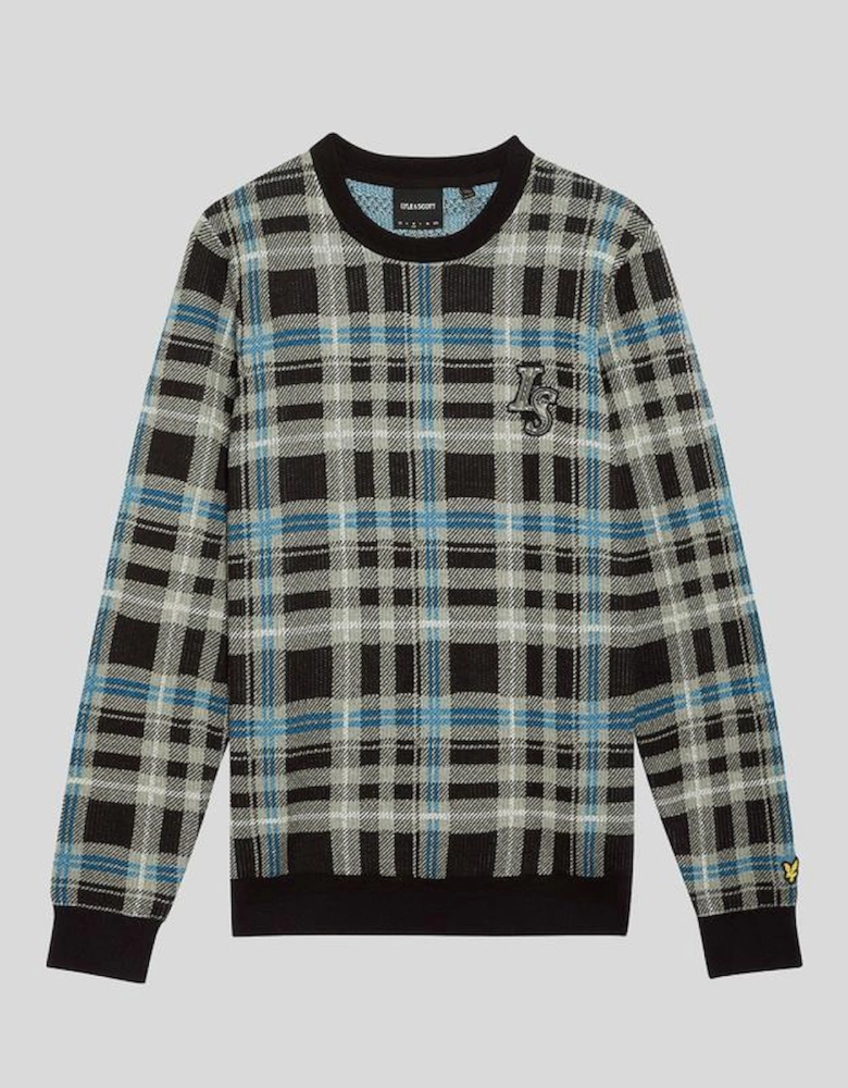 Ribbed Tartan Crew Neck Jumper