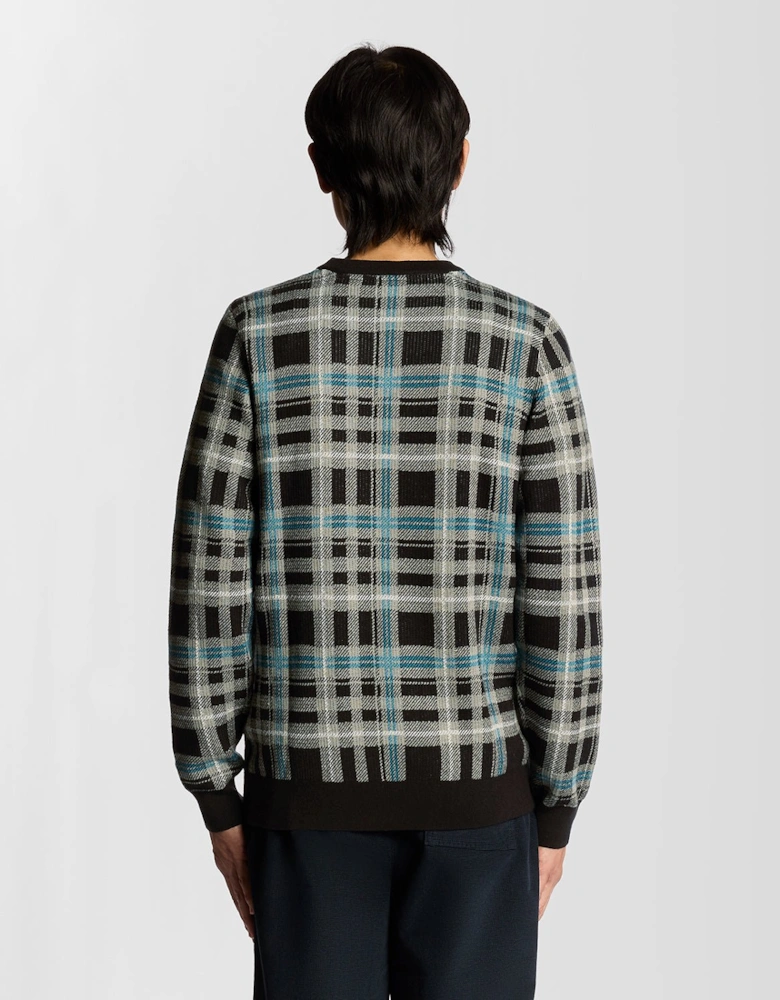 Ribbed Tartan Crew Neck Jumper