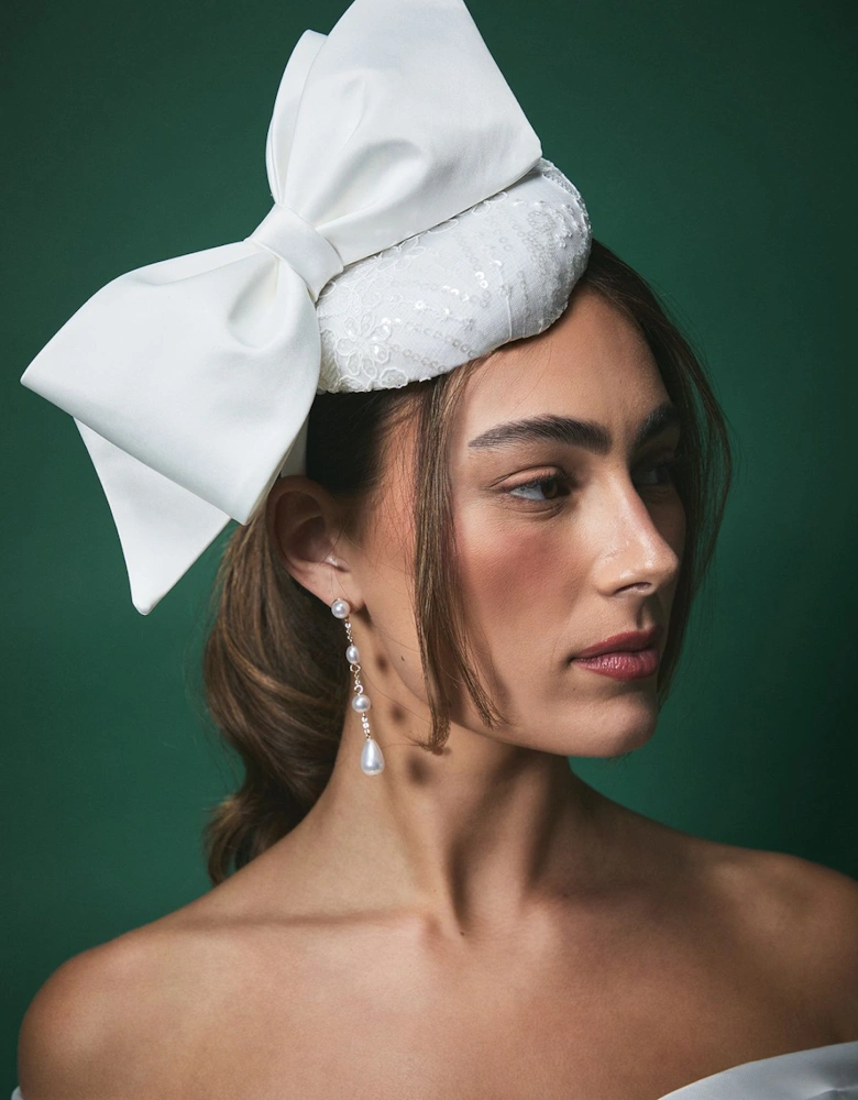 Lisa Tan Bridal Lace Pillbox Fascinator With Bow