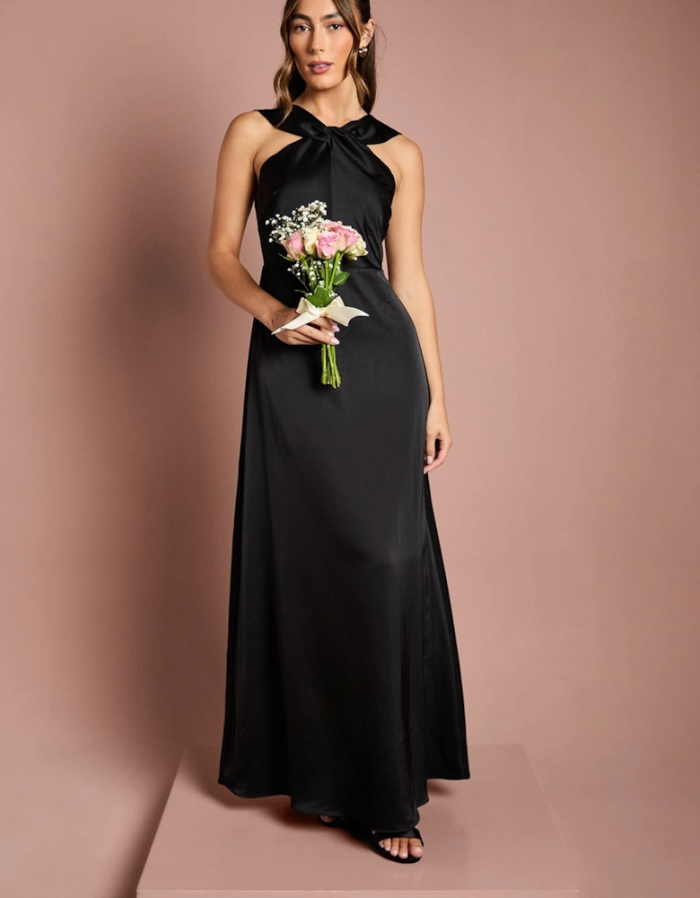 Twisted Halterneck Satin Maxi Dress