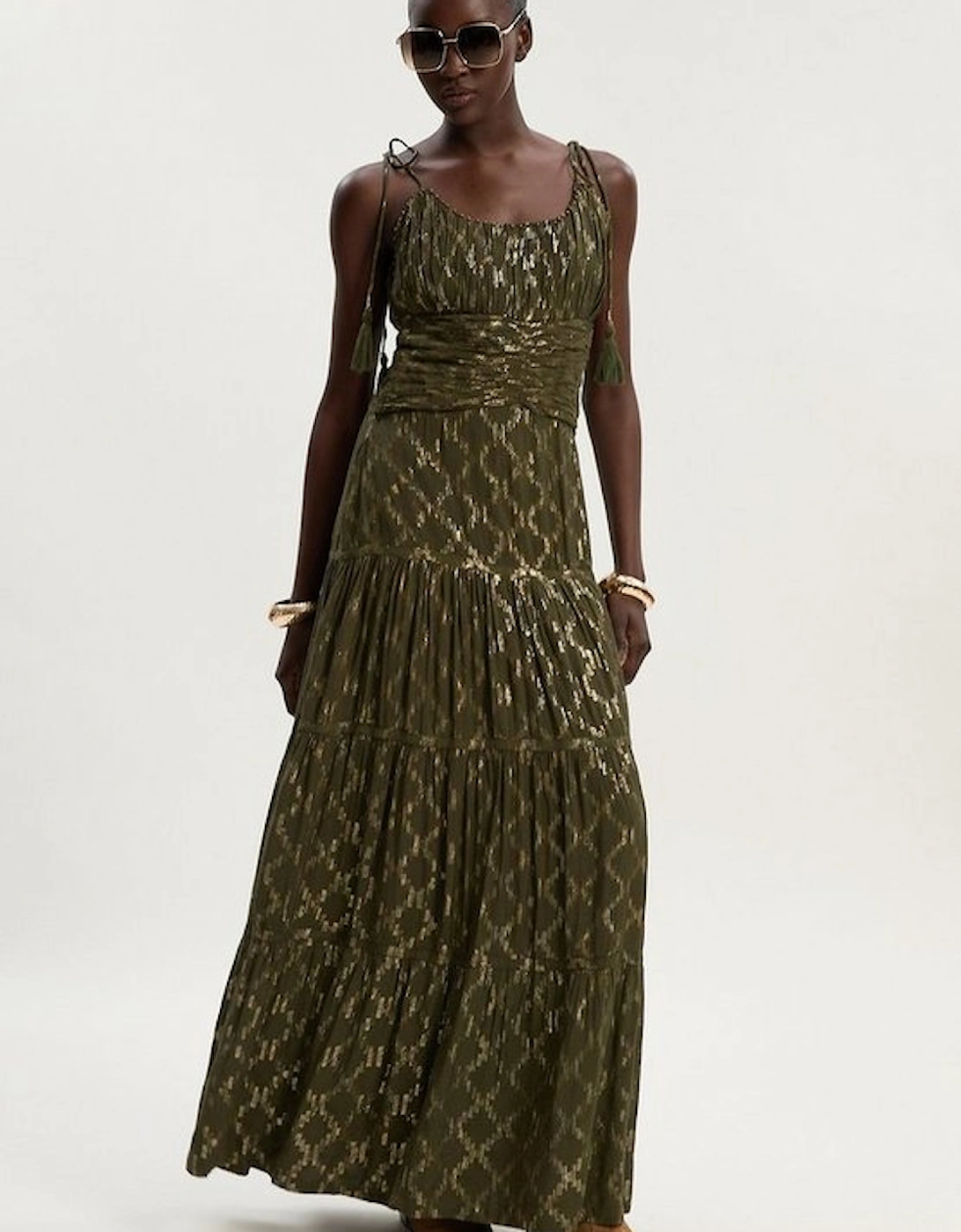Viscose Metallic Thread Strappy Woven Sun Dress, 2 of 1