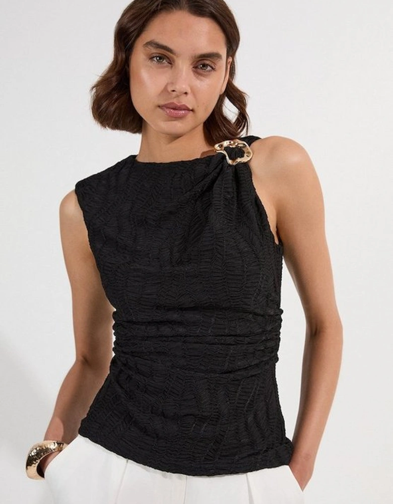 Textured Trim Detail Sleeveless Jersey Top