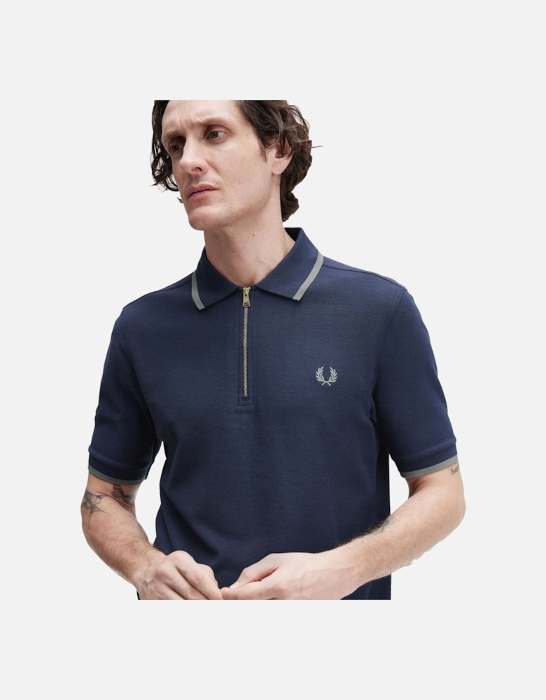 Crepe Pique Zip Neck Polo Shirt Dark Airforce